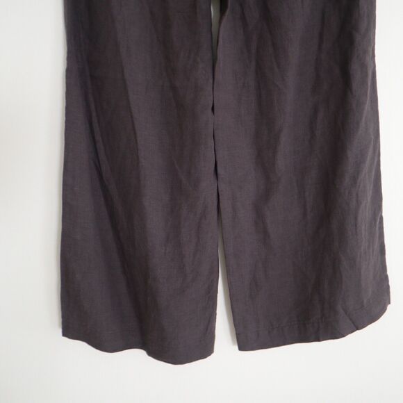 Weekend Max Mara US 8 Fit W13 Linen Wide Leg Cropped Trousers Brown Side Zip - Picture 10 of 10